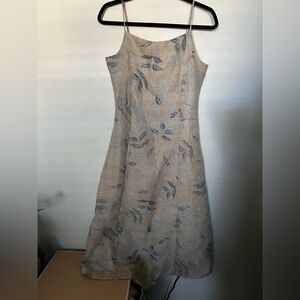 Elegant Beige and Blue Floral Dress